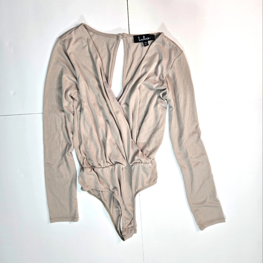 Lulus Beige Long Sleeve Bodysuit -Size XS